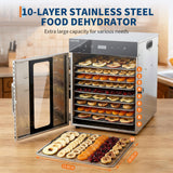 Takywep Digital Food Dehydrator Machine 10-Tray with Stainless Steel Trays, Adjustable Temperature Control & Timer, for Jerky, Herbs, Fruits, Vegetables, BPA-Free, Includes Recipe Book