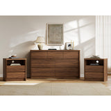 Now Mais 3 Pieces Bedroom Set, 55 Inch Width 7-Drawer Dresser & 2-Drawer Nightstands Set of 2,Nightstand with USB Nightstand with USB&Type C Charging Station&Outlets,Modern Design for Bedroom, Walnut