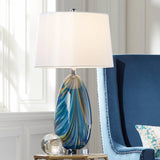 Possini Euro Design Pablo 27" Tall Modern Coastal Table Lamps Set of 2 Blue Art Glass White Shade Living Room Bedroom Bedside Nightstand House Office Home Kitchen Entryway Console (Colors May Vary)
