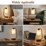 Mieloxiy Modern Industrial Table Lamp, Marble Pattern Glass Shade Desk Lamp with C-Shaped Black Metal Base, Bedside Nightstand Lamp for Bedroom, Living Room, Office, E26 Base