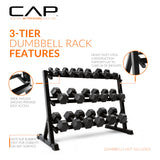 CAP 51-Inch 3-Tier Dumbbell Rack for Home Gym, Heavy-Duty Steel Weight Storage Rack for Hex Dumbbells, Holds 5lb - 50lb Pairs