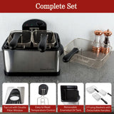 Deep Fryer - 4-Liter Electric Oil Fryer - 1 Large Basket and 2 Small for Dual Use - Stainless-Steel Cooker with Cool Touch Features by Classic Cuisine