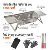 Portable Charcoal Grill with 6 Skewers - Stainless Steel Foldaway Grill for Camping, BBQ, Tailgating, Picnics Griddle Buddy