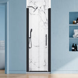 26-27.5" W x 68" H Frameless Pivot Shower Door, 1/4" (6mm) Clear SGCC Tempered Glass Bathroom Shower Door, Matte Black Swing Shower Door with Stainless Handle, Reversible Installation
