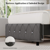 BarnFurin Twin Bed Frame with Diamond Tufted Headboard, Faux Leather Upholstered Bed with Wooden Slats Support, No Box Spring Needed, Mattress Foundation, Easy Assembly, Grey