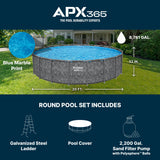 Bestway APX 365 20' x 52" Above Ground Pool, Round Metal Frame Outdoor Swimming Pool Set with Sand Filter Pump, Ladder, and Cover, Dark Marble