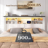 EnHomee Queen Bed Frame with Headboard, and 4 Storage Drawers, LED Lights & Charging Ports,No Box Spring Needed for Apartment,Noise-Free,Wooden, White