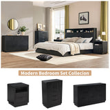 YANSNWO Black Nightstand with Charging Station, 23.6" H Modern Bedside Table with Thickened Curved Profile Design, End Table with 2 Drawers for Bedroom