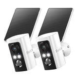 FAMVIVA 2K Security Cameras Wireless Outdoor with Solar Panels, Battery Powered Cameras for Home Security, Color Night Vision, AI Motion Detection, Spotlight & Siren Alarm, 2.4GHz, Waterproof，White-2P