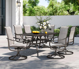 PHI VILLA Outdoor Dining Set for 6, Swivel Mesh Chairs & Metal Table, Grey