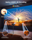 [Official Apps & Live TV & 330° Stand]Smart Mini Projector with WiFi and Bluetooth Ultra-thin, 4K Support Outdoor Movie Projector, Auto Focus, HDR10, Portable 1080P Projector for Bedroom/Home/Celling