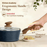 Kitchen Academy Pots and Pans Set Non Stick - 12 Piece Induction Kitchen Cookware Sets, Blue Granite Nonstick Cooking Pans Set