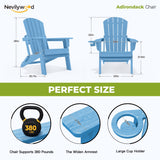 nevilywood Folding Adirondack Chairs Set of 4, HDPE Cup Holders, LightBlue