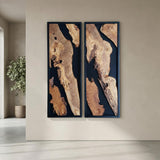 2 Piece Natural Olive Wood Wall Art Set - Live Edge Black Resin Diptych Decor & Handcrafted Modern Rustic Wood Panels, Nature-Inspired Luxury for Living Room - 14x30"
