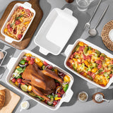 Feenmai Casserole Dishes for Oven, Ceramic Baking Dishes, Porcelain Bakeware Set of 4, Rectangular Baking Pan, White Deep Lasagna Pan with Handle for Cooking, Roasting, Cake, 15.3"/12.8"/11.6"/9.8"