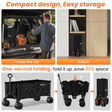 Collapsible Wagon Carts Foldable 570LBS Beach Wagon with Big All-Terrain Wheels Weight Capacity Heavy Duty Utility Carts, Sports Black