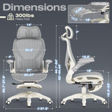 ELABEST X100 Ergonomic Mesh Office Chair with Footrest, Big and Tall Home Desk Chair with 5D Flip-Up Arms, Adjustable 3D Lumbar Support, Gaming & Executive Computer Chair (First Light)