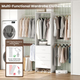 HOMPUS Closet Organizer System with 3 Drawers, 80'' Closet Organizers and Storage, 4-9Ft Adjustable Wall-Mounted Wardrobe System, Walk-in Wardrobe Closet Rack with 4 Hanging Rods for Bedroom, White