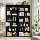 6 Tier Open Shelves Bookcase, Black Book Case with 12 Open Shelves, Freestanding Display Storage Shelves