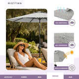 Midtown Umbrellas - The Lean 8 Ft Patio Umbrella with Fade-Resistant Sunbrella Fabric, Auto-Tilt Aluminum Frame and 8 Reinforced Ribs for Deck, Pool & Garden - Infused Gem Canopy, Black Pole