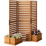 Outsunny Freestanding Outdoor Privacy Screen, 4 Self-Draining Planters/Raised Garden Beds