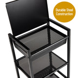 Mind Reader Cart with Covered Compartment, Office Organizer, Storage, 3-Tier, Office, Metal, 15.5" L x 11" W x 28.25" H, Black