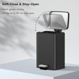 EKO Madison Matte Black Stainless Steel 3.2 Gal/12L Bathroom Small Step Trash Can or Recycling Bin