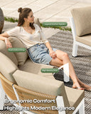 Oasbira Luxury Patio Furniture Set for 5 People, 4-Piece Curved Patio Conversation Sets with Woven Rope & Modular Coffee Table, Half Moon Outdoor Furnitrue Set for Deck, Garden, White