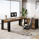 Large L Shaped Computer Office Desk with 2 Drawers and Storage Shelves