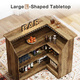 Tribesigns Bar Cabinet, L-Shaped Home Bar Table with Stemware Racks, 4-Tier Corner Bar Unit Liquor Wine Bar Table Reception Desk for Home Pub, Rustic Brown
