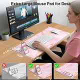 Wireless Charging Mouse Pad with Phone Holder, 31.5"x15.8" in, Pink Marble