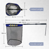 Pristis 20'' Depth Floating Lightweight Fishing Net with Telescopic Pole Handle, 39'' Foldable Extendable Rubber Coat Folding Landing Dip Net for Boat Kayak Fish Catch Release Freshwater Saltwater