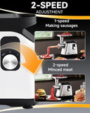 Sinyder Electric Meat Grinder: 2800 Max Stainless Steel Meat Mincer with 2 Blades 3 Plates 3 Sausage Tubes & Kubbe Kit Meat Grinders for Home & Kitchen Use