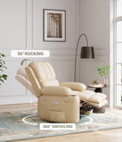 Garvee 27" Power Recliner Chair for Adults with Massage and Heat 360° Swivel Oversized Leather Recliner Chair Large Seat Width with USB Ports & Side Pockets for Living Room Bedroom Relaxation, Beige