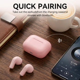 WWU Wireless Earphones, in-Ear Earbuds with Charging Case, 43H Playtime Long Playback Time, Compact and Lightweight, Bass Stereo Sound, IPX7 Waterproof Earphones for Gym/Running/Work，Pink
