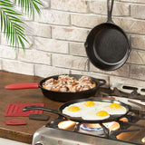 Suteck Cast Iron Skillets 3 piece set | 6", 8" & 10" Pre-Seasoned Cast Iron Pans with 3 Silicone Heat-Resistant Holders - Indoor and Outdoor Use