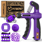 FitBeast Grip Strength Trainer, Hand Gripper Strengthener Kit - 6 Pack with Adjustable Resistance Forearm Strengthener, Forearm Exerciser and Massage Balls for Hand Therapy, Grip Training (Purple)