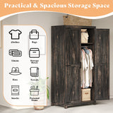 AMERLIFE Set of 2 Farmhouse Armoire Wardrobe Closet with 2 Barn Doors, 71'' Storage Cabinet with Shelf & Hanging Rod, Versatile Clothing Storage for Bedroom, Black Oak