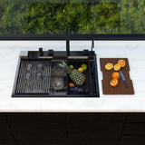 33x22 Inch Drop In Workstation Kitchen Sink - Multifunction 16 Gauge Stainless Steel Kitchen Sinks, Smart Digital Display Waterfall Chef Sinks with Pull-down Faucet & Multiple Accessories