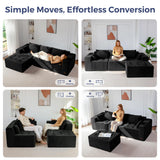 MAXYOYO Modular Sectional Sofa Couch, L Shaped Boneless Cloud Couch with Flexible Ottoman, Chenille Upholstered Living Room Comfy Sofa Chair for Living Room, No Assembly Required, Black