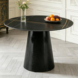 Maotifeys Modern Round Dining Table 42'' Black Marble Dining Room Table for 4, Circle Faux Marble Top Kitchen Table with Black Pedestal for Dining Room, Bistro, Breakfast (Table Only)