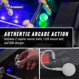 Atomic Azure LED Foosball Table – Light Up Arcade Style Table with In-Rail LED Lighting, Music, Electronic Scoring, Glow Foosball, 47” x 27” Playfield