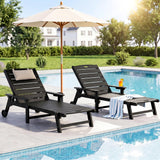 LegacyAmerhome Outdoor Lounge Chair Set of 4 with 5-Position Adjustable, Outside Lounge Chair with Cup Holder, Wheels for Easy Mobility, HDPE Tanning Chair for Poolside, Patio, Black