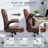 FelixKing Leather Office Chair, Small PU Ergonomic Desk Chairs, Comfy Computer Chair with Wheels and Flip-up