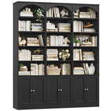 FACBOTALL 78" Tall Bookshelf, 5 Tier Large Black Arched Bookcase with Doors