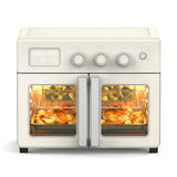 Martha Stewart French Door Air Fryer Toaster Oven Combo, 34QT Countertop Convection, 12-in-1, Bake, Broil, Roast, Fits 12” Pizza, Dehydrate, 5 Accessories, Air Fry Basket, Stainless Steel, Linen White