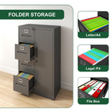 Gecheer Vertical File Cabinet with 4 Drawers & Side Locker, Steel Filing Cabinet with Lock for Legal/Letter/A4 Files, Metal Storage Cabinet for Home Office, Black