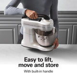 Hamilton Beach Electric Stand Mixer, 4 Quarts, Dough Hook, Flat Beater Attachments, Splash Guard, 7 Speeds with Whisk, Easy-Carry Top Handle, White
