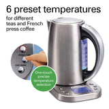 Hamilton Beach Professional Digital LCD Temperature Control Electric Tea Kettle, Water Boiler & Heater, 1.7 Liter, Fast Boiling 1500 Watts, Cordless, Auto-Shutoff & Boil-Dry Protection, Silver (41028)