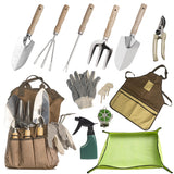 13-Piece Garden Tools Set with Tote Bag & Apron, Repotting Mat - Stainless Steel Heavy Duty Planting Kit
